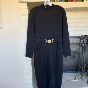 Vintage long sleeve black dress with belt